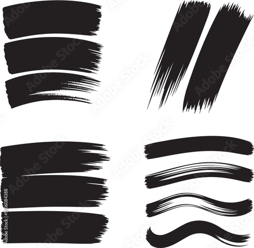 Ink Grunge Brush Strokes silhouette set vector  isolated On Transparent Background