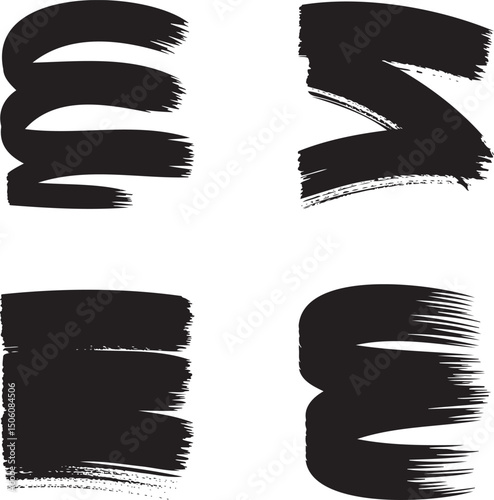 Ink Grunge Brush Strokes silhouette set vector  isolated On Transparent Background