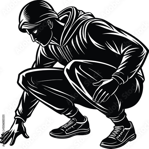  A silhouette of a person crouching in a sports-ready pose 