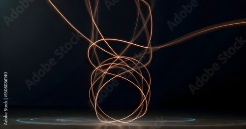 Dynamic Lissajous light trails swirl on dark surface with subtle central fade for text or logo.