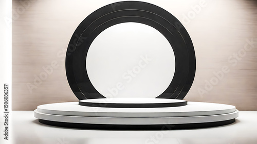 Minimalist Product Display Stage with Circular Backdrop in Black and White