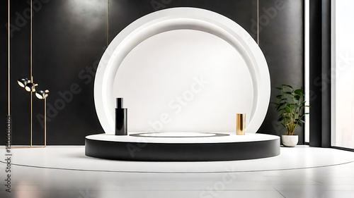 Modern Product Display Podium with Minimalist Design and Elegant Lighting