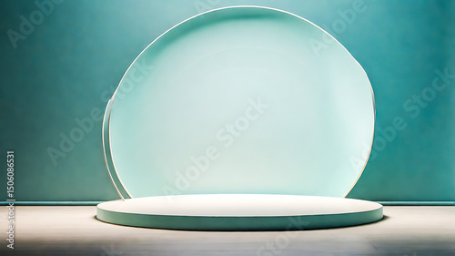 Minimalist Product Display Podium with Teal Backdrop and Circular Element