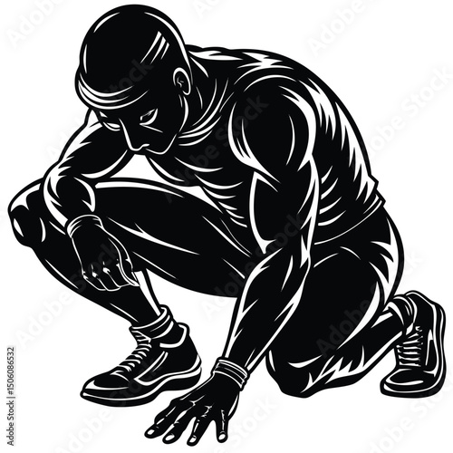  A silhouette of a person crouching in a sports-ready pose 