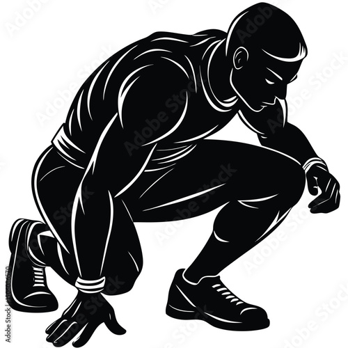  A silhouette of a person crouching in a sports-ready pose 