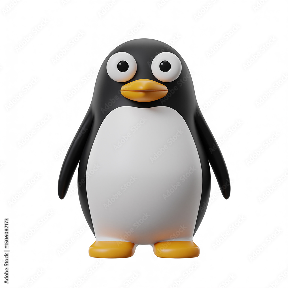 Fototapeta premium Adorable Cartoon Penguin 3D Render White Background