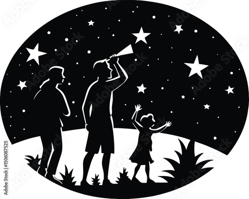 family stargazing  silhouette  