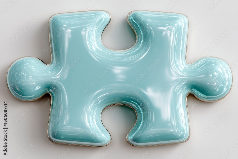 Fototapeta premium Abstract Teal Puzzle Piece with Glossy Finish and Unique Design for Creative Projects