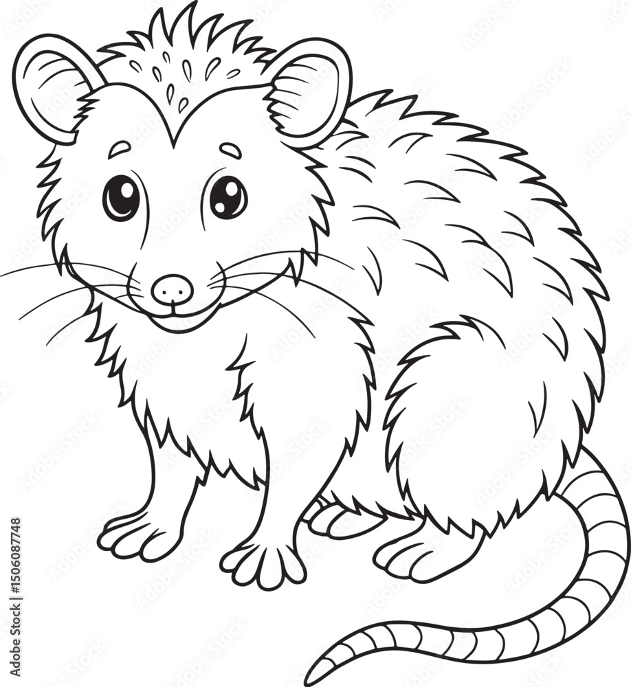Obraz premium Cute Cartoon Opossum Illustration for Coloring Book or Educational Materials