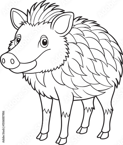 Cute cartoon wild Peccary coloring page for kids activity book
