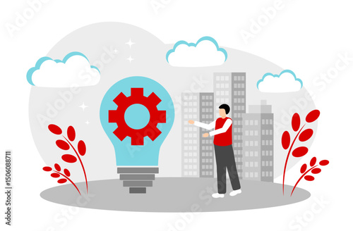 A light bulb and a gear. The concept of a new idea, solving problems and complex tasks.
