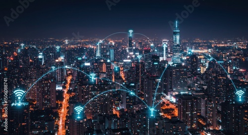 Wallpaper Mural City at night connected through technology Torontodigital.ca