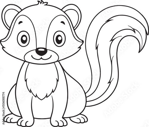 Cute Cartoon Skunk Illustration for Coloring Book or Graphic Design