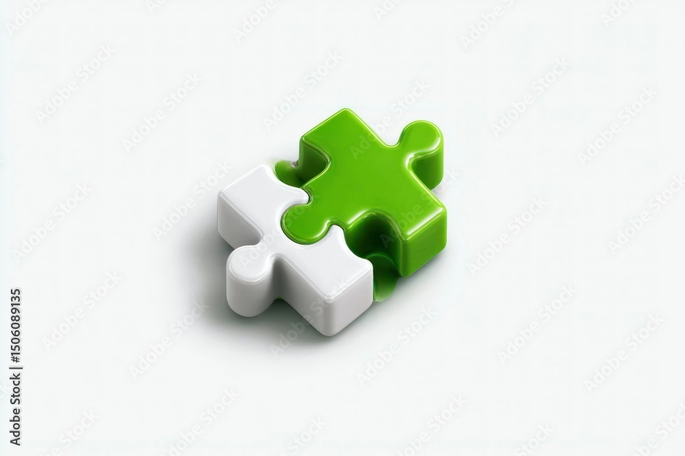 Obraz premium Interlocking Puzzle Pieces in Green and White Symbolizing Unity Connection and Problem Solvi