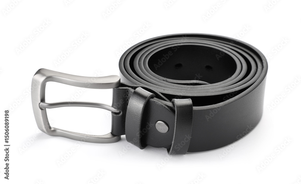 One black leather belt isolated on white One black leather belt isolated on white