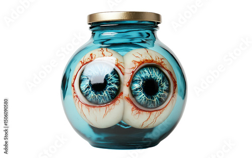 Halloween Laboratory Jar Filled with Moving Eyeballs for Haunted Displays Isolated on Transparent Background