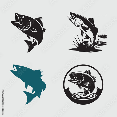 Big Fish Jumping Vector Set Silhouette Icon Design