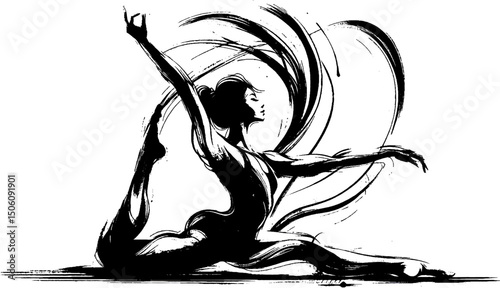 Artistic Black and White Illustration of a Graceful Female Dancer Posing