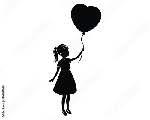 girl holding heart balloon  silhouette  
