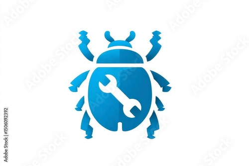 Blue Bug with Wrench Symbolizing Maintenance and Repair Solutions