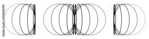 Set of minimal abstract black outline patterns and fractals showing spring wire elasticity, and different forms from tight compact to loose rounded shape, logo vector design