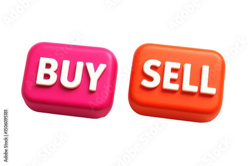 3D Buy and Sell Buttons Isolated on White Background – Financial Trading Concept