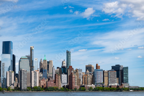 New York, United States. New York city skyline in Midtown Manhattan. USA, NYC, NY, Manhattan. Lower Manhattan skyline. New York from New Jersey. Downtown Manhattan. American financial center