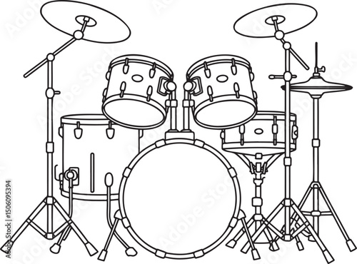 Classic Drum Set Outline vector isolated On Transparent Background 