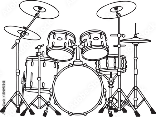 Classic Drum Set Outline vector isolated On Transparent Background 