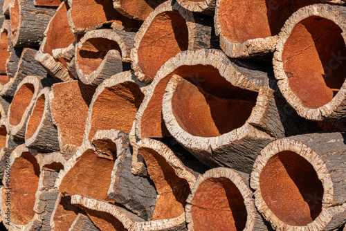 Traditional stacking of tree bark for artisanal cork production