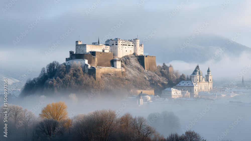 Fototapeta premium stunning view of hohensalzburg fortress iconic symbol of salzburg set against light background