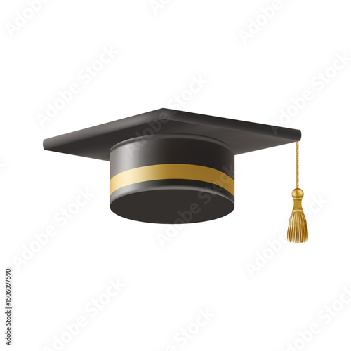 Realistic Black graduate cap. 3D Graduation Doctoral hat.