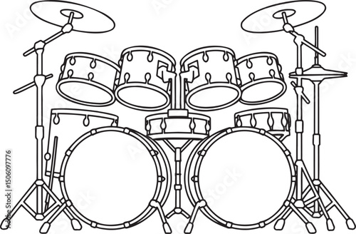 Classic Drum Set Outline vector isolated On Transparent Background 