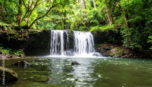 serene waterfall in lush forest