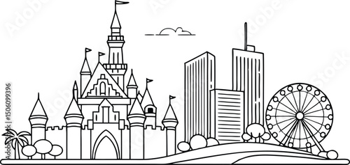 Modern One-Line Illustration of Anaheim Skyline