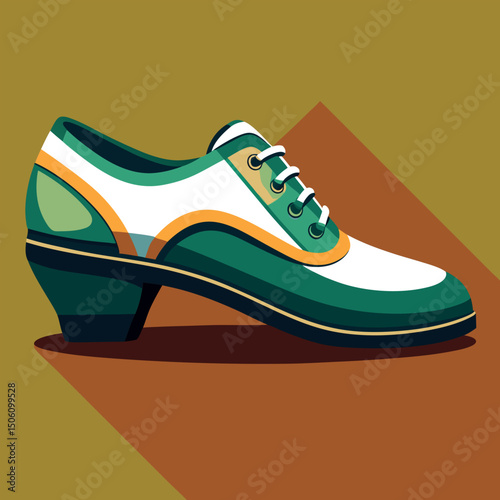 Stylish green and white retro heel shoe with unique design displayed against a minimalist colored background Generative AI