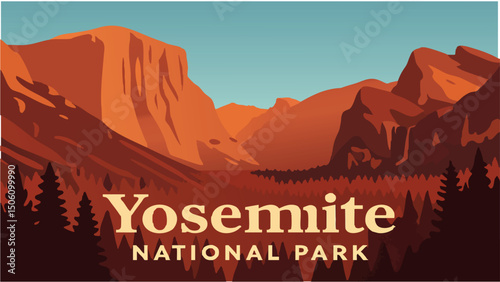 Majestic View of Yosemite National Park Valley.eps