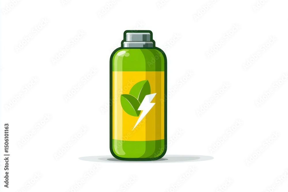 Fototapeta premium Energy Drink Bottle with Lightning Bolt and Leaves Illustration
