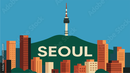 Namsan Tower and the Seoul Skyline at Sunset.eps