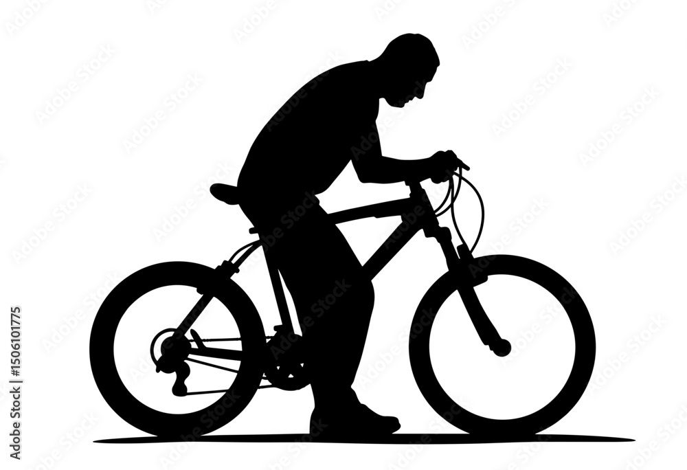 Fototapeta premium Man riding a bicycle in silhouette, concept of silhouettes of elderly people 
