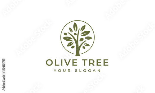 Elegant olive tree logo. Natural emblem design. Organic farm symbol. Mediterranean brand icon. Tree vector illustration.