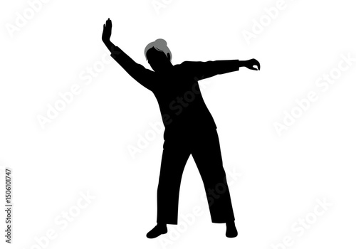 Elderly person stretching their arm while exercising - Concept of silhouettes of elderly people  