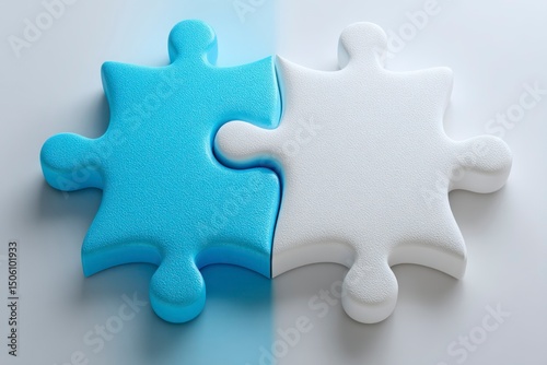 Interlocking Puzzle Pieces in Blue and White Symbolizing Unity Connection and Teamwork