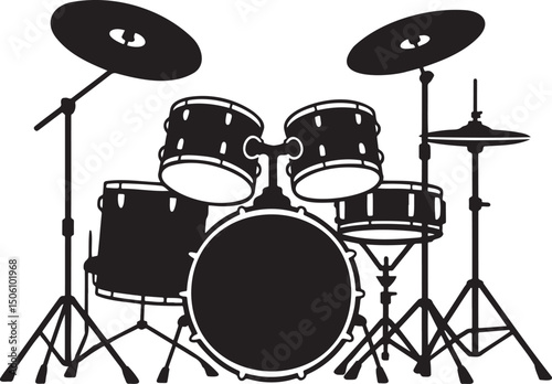 Drum set silhouette vector isolated On Transparent Background