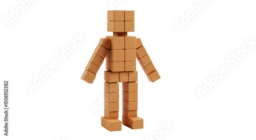 Isolated Abstract Man Made of Orange Cubes