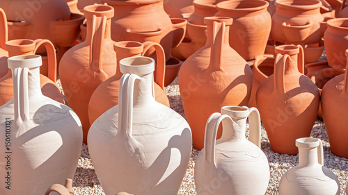 Ceramic vases lined up in a traditional factory