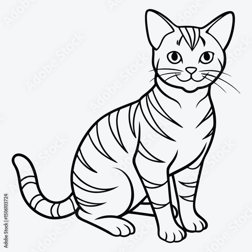American Shorthair line art White background illustration Generative Ai
