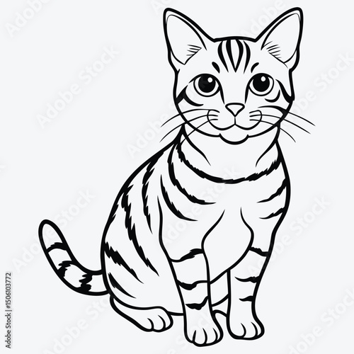 American Shorthair line art White background illustration Generative Ai