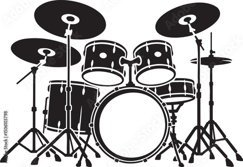 Drum set silhouette vector isolated On Transparent Background