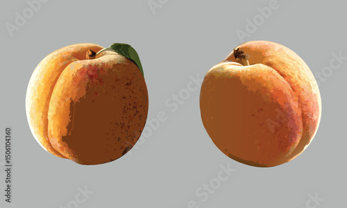Two healthy, fresh, juicy apples and peaches isolated on white, a delicious organic fruit diet